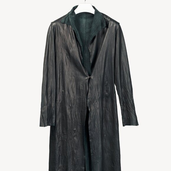 Rick Owens Black Wrinkled-Leather Coat - Picture 1 of 8
